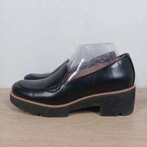 Naturalizer Platform Loafers Womens 9 Black Leather Lug Sole Classic Office Chic
